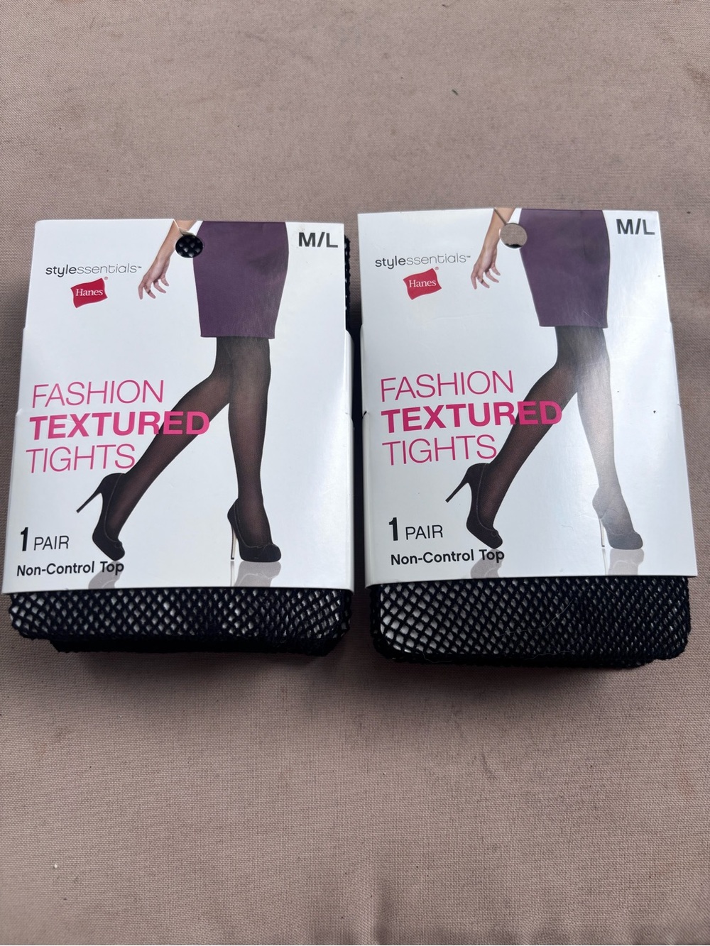 Hanes Black Fishnet Textured Tights Lot of 2 M/L New